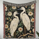 Vintage Egret Throw Blanket, William Morris Inspired Blanket, Reading Blanket, Coastal Bed Blanket, Blanket for Movie Night, Picnic Blanket