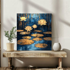 Gold Lotus Petals Canvas Wall Art, Elegant Zen Decor, Yoga Studio Poster, Framed Canvas Meditation Artwork, Minimalist Boho Floral Print