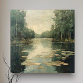 Peaceful Pond Canvas Wall Art, Water Lilies Art Print, Rustic Botanical Wall Decor, Nature-Inspired Framed Wall Canvas, Vintage Woodland Art
