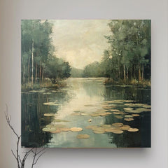 Peaceful Pond Canvas Wall Art, Water Lilies Art Print, Rustic Botanical Wall Decor, Nature-Inspired Framed Wall Canvas, Vintage Woodland Art
