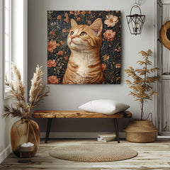 William Morris Cat Canvas, Animal Wall Art, Morris Inspired Framed Decor, Cat Poster Print, Floral Cat Framed Wall Canvas, Vintage Decor