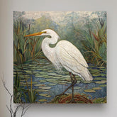 Marsh Egret Wall Art, William Morris Inspired Framed Canvas, Botanical Bird Decor, Vintage Nature Art, Coastal Bird Framed Art, Egret Poster