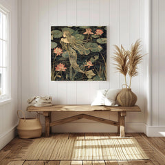 Botanical Mermaid Wall Art, William Morris Inspired Canvas Print, Floral Wall Decor, Botanical Canvas Wall Art, Elegant Home Accent