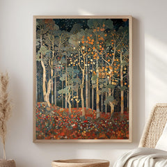 Autumn Forest Wall Art, William Morris Style Canvas, Woodland Botanical Decor, Vintage Home Accent, Gift for Nature Lovers