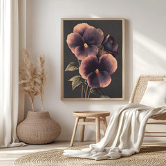 Vintage Pansy Wall Art, Botanical Flower Poster Print, Floral Canvas, Framed Garden-Inspired Art, Nature-Inspired Poster, Floral Wall Decor