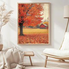 Maple Tree Autumn Wall Art, Botanical Tree Poster Print, Framed Autumn Canvas, Nature-Inspired Decor for Rustic Homes, Autumn Fall Tree Art
