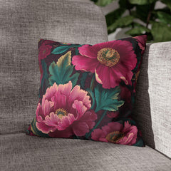Pink Peony Pillow, Deep Green Floral Cushion, Botanical Garden Throw Pillow, Romantic Bloom Decor, Cottagecore Nature Accent