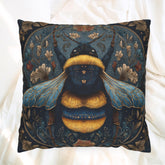 Celestial Bee Pillow, Blue and Gold Bumblebee Cushion, Mystical Insect Throw Pillow, Floral Astrology Decor, Cottagecore Nature Accent