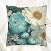 Soft Blue Floral Throw Pillow, Vintage Botanical Cushion, Pastel Garden Bloom Decor, Romantic Cottagecore Accent Pillow