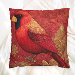 Red Cardinal Pillow, Batik Style Bird Cushion, Autumn Bird Throw Pillow, Nature-Inspired Decor, Rustic Woodland Accen