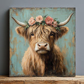 Highland Cow Wall Art, Rustic Cow Print, Highland Cattle Framed Canvas Print, Country Western Living Room Decor, Rustic Farm Animal