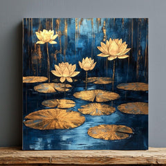 Gold Lotus Petals Canvas Wall Art, Elegant Zen Decor, Yoga Studio Poster, Framed Canvas Meditation Artwork, Minimalist Boho Floral Print