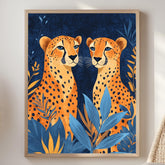 Orange Cheetahs Wall Art, Natural Wood Framed Canvas, Jungle Animal Print, Bold Safari Decor, Vibrant Wildlife Artwork, Boho Nature Art