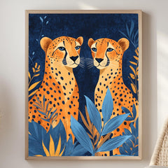 Orange Cheetahs Wall Art, Natural Wood Framed Canvas, Jungle Animal Print, Bold Safari Decor, Vibrant Wildlife Artwork, Boho Nature Art