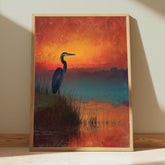 Heron at Sunset Wall Art, Bird Lake Landscape Canvas, Peaceful Nature Portrait, Rustic Home Decor, Gift for Bird Lovers