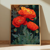 Red Poppy Wall Art, William Morris Style Floral Canvas, Bold Botanical Flower Decor, Cottagecore Garden Print, Gift for Flower Lovers