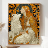 Princess And Wolf Wall Art, Fantasy Fairytale Canvas, Enchanted Forest Poster, Framed Canvas, Magical Art Print, Storybook Inspired Decor