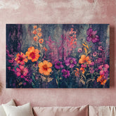 Wildflower Field Wall Art, Purple Orange Floral Print, Botanical Bloom Scene, Garden Flowers Artwork, Vibrant Nature Framed Decor