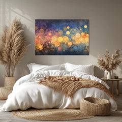 Golden Circle Wall Art Wooden Frame Canvas, Abstract Geometric Print, Metallic Orb Design, Cosmic Energy Artwork, Modern Zen Decor