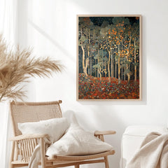 Autumn Forest Wall Art, William Morris Style Canvas, Woodland Botanical Decor, Vintage Home Accent, Gift for Nature Lovers