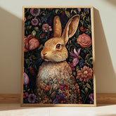 Floral Bunny Wall Art, William Morris Rabbit Canvas, Cottagecore Animal Print, Botanical Nature Decor, Gift for Rabbit Lovers