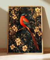 Floral Bird Wall Art, William Morris Inspired Canvas, Vintage Botanical Bird Print, Cottagecore Nature Decor, Gift for Bird Lovers