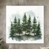 Watercolor Pine Tree Forest Canvas Art, Woodland Poster, Tranquil Forest Artwork