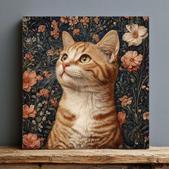 William Morris Cat Canvas, Animal Wall Art, Morris Inspired Framed Decor, Cat Poster Print, Floral Cat Framed Wall Canvas, Vintage Decor