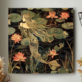 Botanical Mermaid Wall Art, William Morris Inspired Canvas Print, Floral Wall Decor, Botanical Canvas Wall Art, Elegant Home Accent