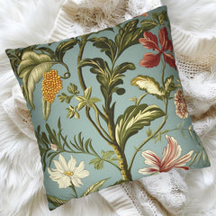 Botanical Floral Throw Pillow, William Morris Inspired Cushion Cover, Light Blue Garden Pillow, Tropical Plant Decor, Nature Art Accent