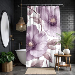 Purple Floral Shower Curtain, Oversized Botanical Bath Art, Romantic Flower Pattern Bathroom Curtain, 71x74 Inches, Moody Bloom Design