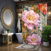 Botanical Flower Shower Curtain, Vintage Style Garden Bloom, Oversized Pink Rose Floral Print, Nature-Inspired Bathroom Curtain, 71x74
