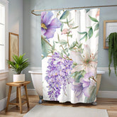 Floral Shower Curtain, Purple Wildflower Botanical Art, Watercolor Garden Blooms Fabric Bath Curtain 71x74, Wisteria Shower Curtain