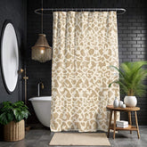Beige Tribal Damask Shower Curtain, Neutral Ikat Pattern Bath Decor, Minimal Global Print Fabric Curtain For Modern Natural Bathroom 71x74