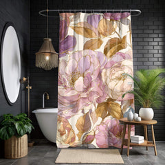Blush Gold Peony Shower Curtain, Romantic Floral Bathroom Decor, Vintage Pink Flower Art Curtain, Elegant Botanical Bath Accent 71x74