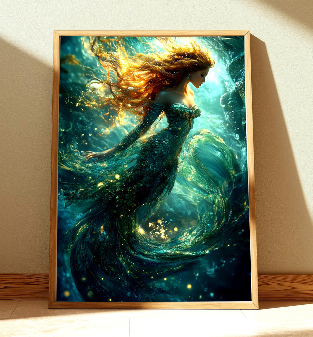 Underwater Mermaid Wall Art, Elegant Fantasy Canvas, Mystical Ocean Scene Decor, Magical Home Accent, Gift for Mermaid and Ocean Lovers