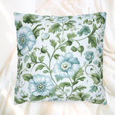 Pale Blue and Green Floral Pillow, Vintage Botanical Cushion Cover, Elegant Garden Bloom Throw Pillow, Soft Nature-Inspired Decor