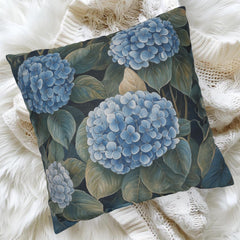 Vintage Hydrangea Floral Pillow, Blue Garden Cushion Cover, William Morris Inspired Throw Pillow, Botanical Nature Decor, Cottagecore Accent