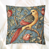 Vintage Parrot Pillow, William Morris Inspired Accent, Botanical Bird Cushion Cover, Whimsical Floral Throw Pillow, Rustic Nature Decor
