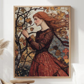 Rustic Autumn Maiden Wall Art, William Morris Canvas Print, Framed Canvas Botanical Accent, Vintage-Inspired Fall Decor, Nature-Inspired Art