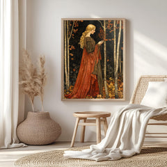 Autumn Goddess Wall Art, William Morris Style Canvas Print, Framed Canvas Botanical Decor, Rustic Nature-Inspired Accent, Vintage Cozy Decor