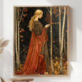 Autumn Goddess Wall Art, William Morris Style Canvas Print, Framed Canvas Botanical Decor, Rustic Nature-Inspired Accent, Vintage Cozy Decor