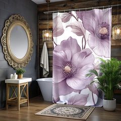 Purple Floral Shower Curtain, Oversized Botanical Bath Art, Romantic Flower Pattern Bathroom Curtain, 71x74 Inches, Moody Bloom Design