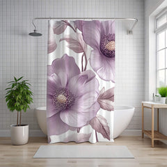 Purple Floral Shower Curtain, Oversized Botanical Bath Art, Romantic Flower Pattern Bathroom Curtain, 71x74 Inches, Moody Bloom Design