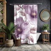 Purple Floral Shower Curtain, Oversized Botanical Bath Art, Romantic Flower Pattern Bathroom Curtain, 71x74 Inches, Moody Bloom Design