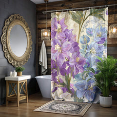 Lavender Wildflower Shower Curtain, Botanical Watercolor Blue Floral Design, Romantic Country Cottage Bathroom Curtain 71x74