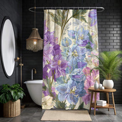 Lavender Wildflower Shower Curtain, Botanical Watercolor Blue Floral Design, Romantic Country Cottage Bathroom Curtain 71x74