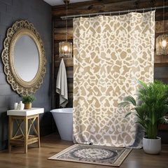 Beige Tribal Damask Shower Curtain, Neutral Ikat Pattern Bath Decor, Minimal Global Print Fabric Curtain For Modern Natural Bathroom 71x74