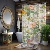 Wildflower Garden Shower Curtain, Field Floral Bath Curtain, Botanical Meadow Print Bathroom Decor, Soft Nature Patterned Curtain 71x74