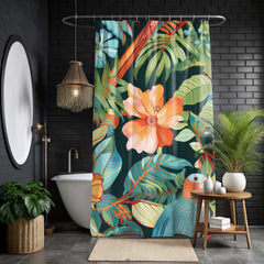 Jungle Bird Shower Curtain, Colorful Tropical Parrot Bath Decor, Exotic Rainforest Art Print Curtain, Tropical Bathroom Accent 71x74